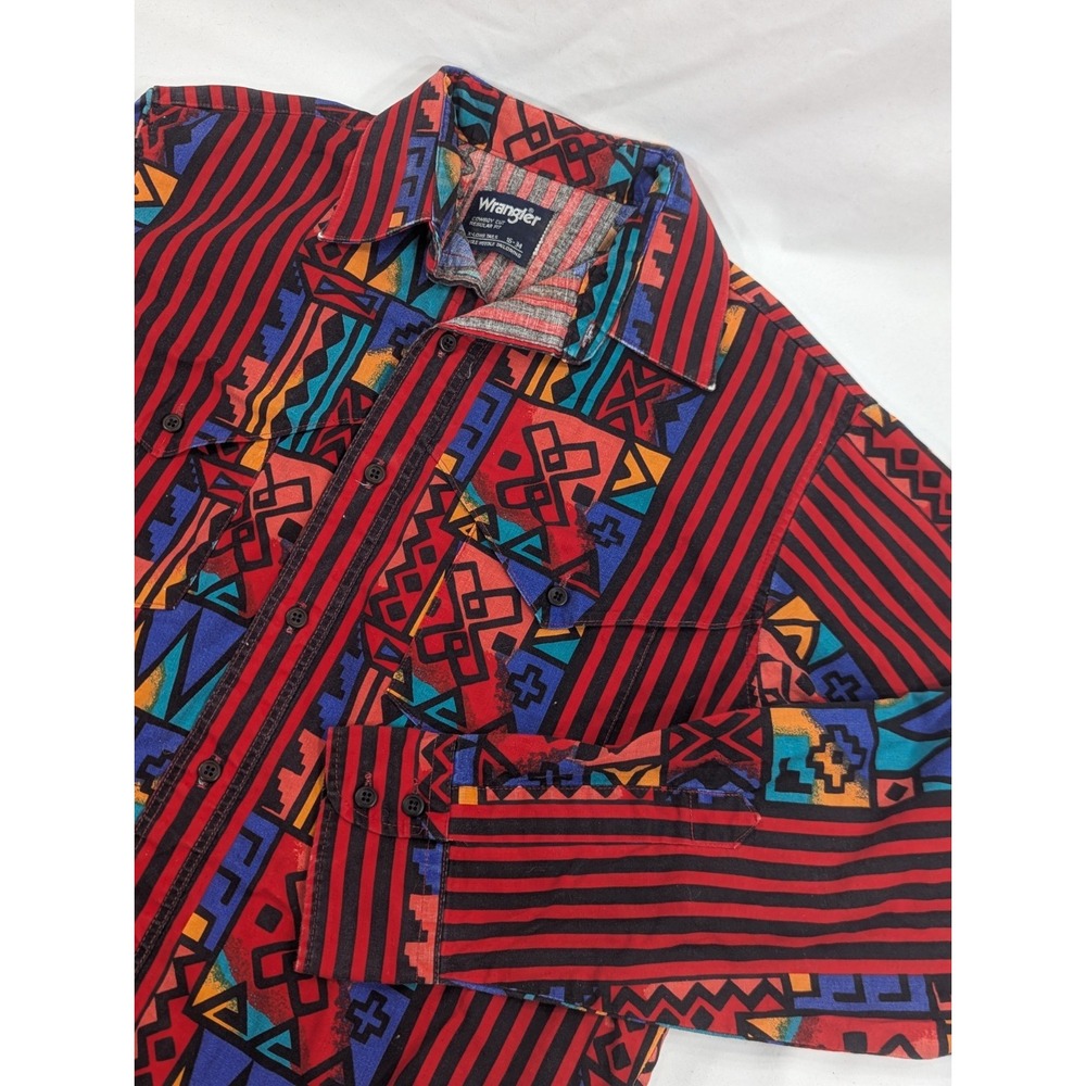 VTG Wrangler Brushpopper X-Longtail Men 16-34 Red Aztec Western Cowboy USA